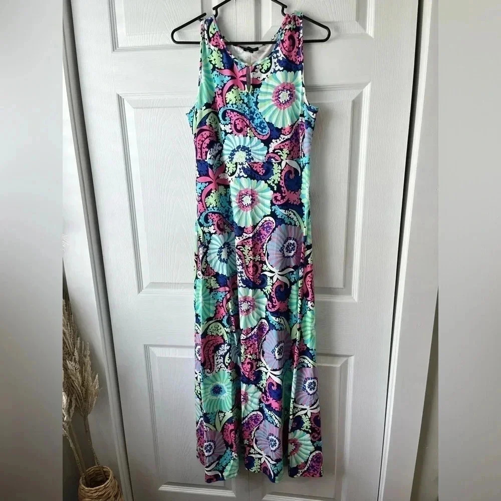 Talbots Multicolor Maxi Dress Size Small Cotton Modal Jersey
